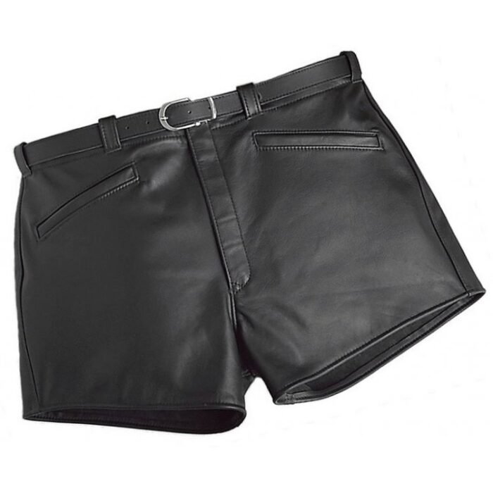 Men Cool Fashion Real Sheepskin Black Leather Shorts