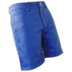 Men's Cool Fashion Real Sheepskin Blue Leather Shorts