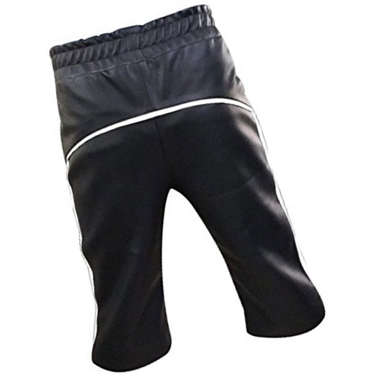 Men Designer Real Sheepskin Black Leather Shorts Cargo