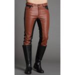 Men Fashion Contrast Color Genuine Black and Brown Leather Pants - Timeless Versatility