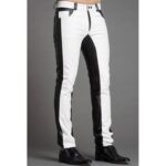 Men Fashion Contrast Color Genuine Black and White Leather Pants - Modern Monochrome Elegance