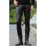 Men Fashionable Young Tight Genuine Black Leather Pants - Stylish Sophistication