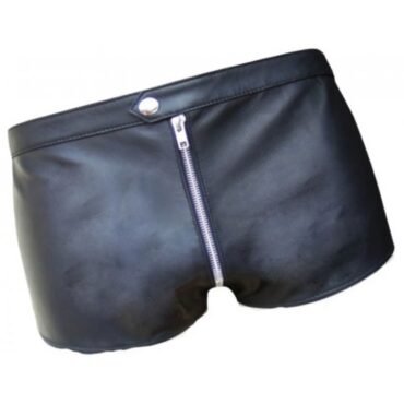 Men One Way Front To Back Zip Closure Real Sheepskin Black Leather Shorts