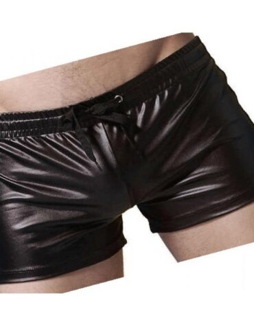 Men Sexy Hot Real Sheepskin Black Leather Shorts