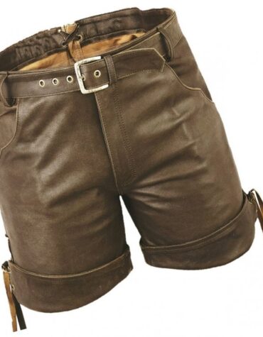 Men Smart Wear Real Sheepskin Brown Leather Shorts