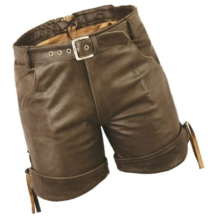 Men Smart Wear Real Sheepskin Brown Leather Shorts