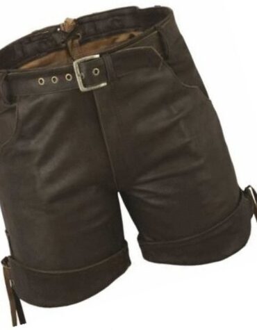 Men Smart Wear Real Sheepskin Dark Brown Leather Shorts