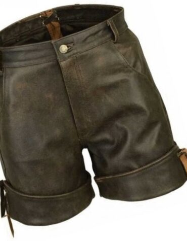 Men Smart Wear Real Sheepskin Vintage Brown Leather Shorts