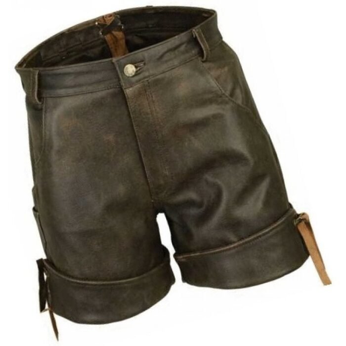Men Smart Wear Real Sheepskin Vintage Brown Leather Shorts