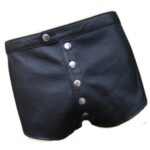 Men's Snap Button Fly Real Sheepskin Black Leather Shorts