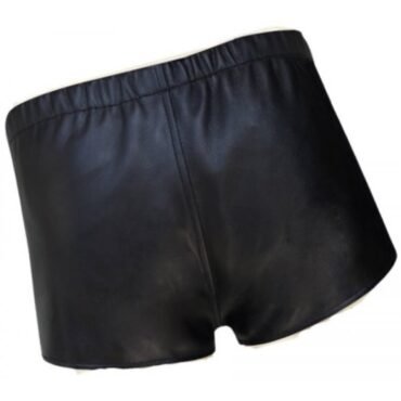 Men Snap Button Fly Real Sheepskin Black Leather Shorts