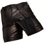 Men's Unique Fashion Real Sheepskin Black Leather Shorts