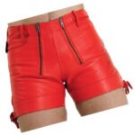 Men's Unique Fashion Real Sheepskin Red Leather Shorts