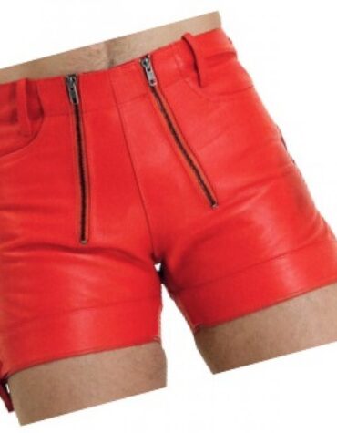 Men Unique Fashion Real Sheepskin Red Leather Shorts