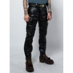 Men's Vintage Genuine Black Leather Sports Rider Pant - Retro Riding Style