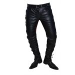 Men's Casual Custom Made Real Black and Red Leather Motorbike Pants - Personalized Street Style