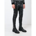 Men's Casual Real Black Leather Biker Trousers Pants - Streetwise Comfort