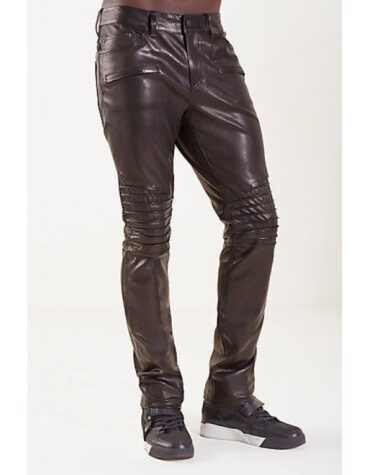 Mens Casual Skin Tight Fit Dark Brown Leather Pants