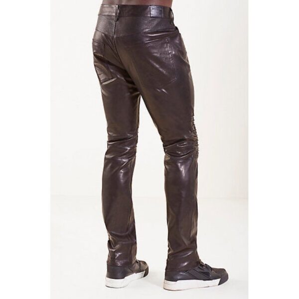 Mens Casual Skin Tight Fit Dark Brown Leather Pants - Mready