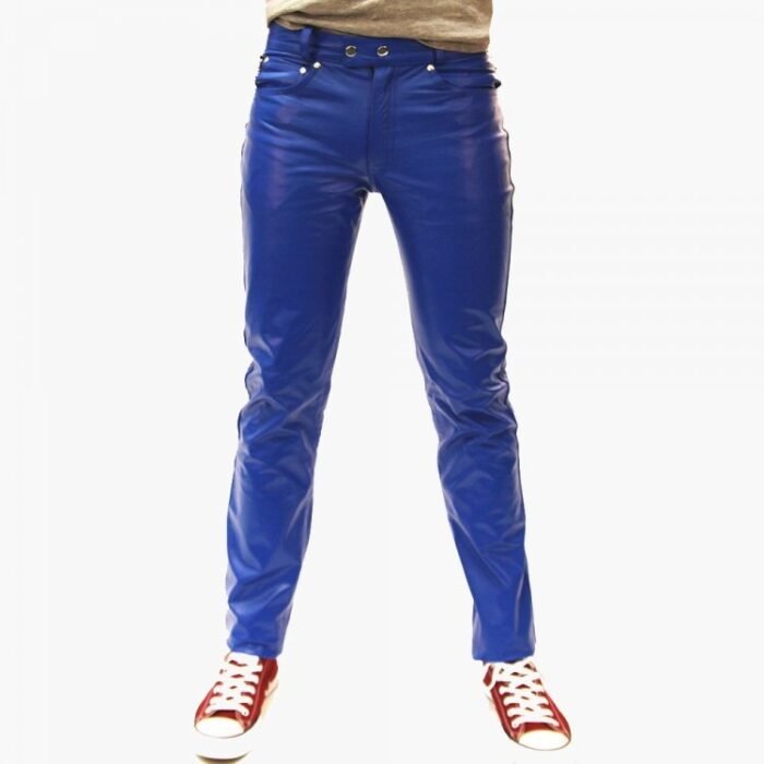 Mens Casual Wear Genuine Blue Leather Pants