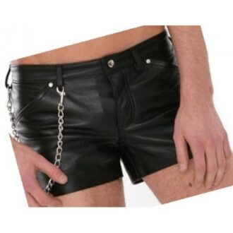 Mens Casual Wear Real Sheepskin Black Leather Shorts