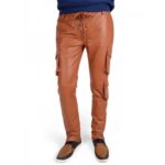 Men's Classic Genuine Soft Pure Tan Leather Cargo Pants - Timeless Utility Style