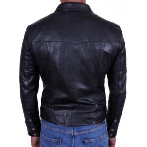 Mens Classy Look Real Sheepskin Black Leather Shirt