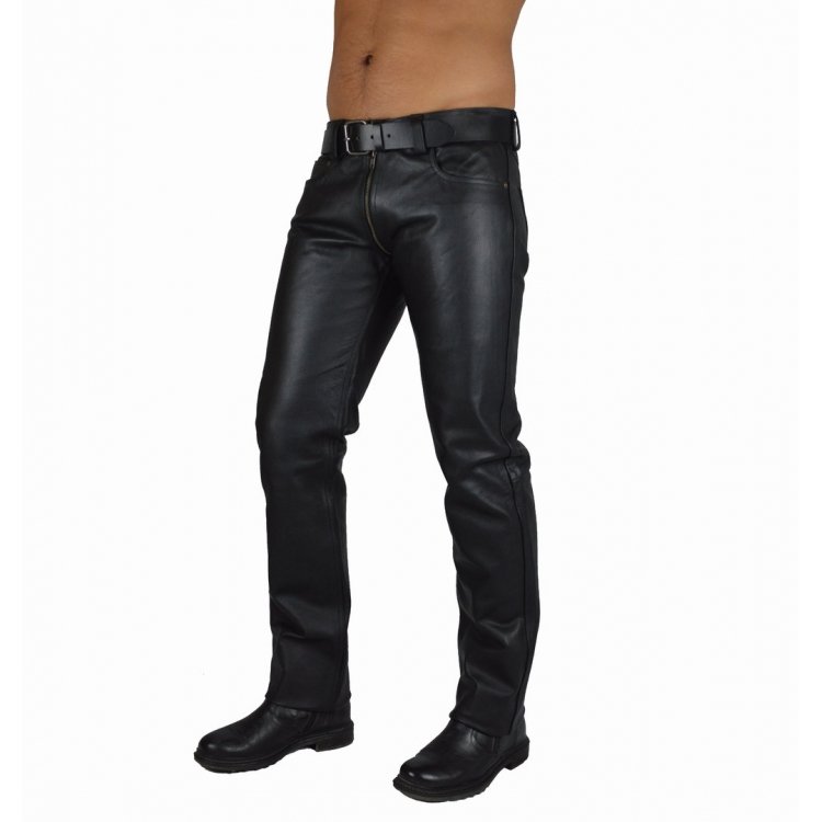 Mens Comfortable Fit Real Genuine Black Leather Pants - Mready