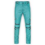 Men's Cool Style Bright Blue Leather Biker Pants - Bold Road Companion