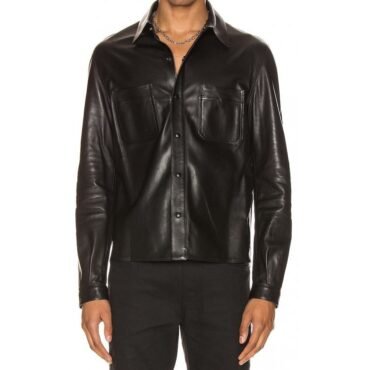 Mens Cool Style Real Sheepskin Black Leather Shirt