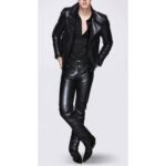 Men's Designer Black Leather Motorcycle Biker Pants Trousers - High-Octane Style