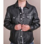 Dapper Men's Dude Look Black Leather Shirt - Genuine Sheepskin Elegance