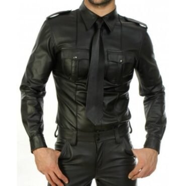 Mens Fabulous Look Real Sheepskin Black Leather Shirt