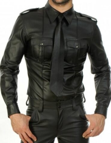 Mens Fabulous Look Real Sheepskin Black Leather Shirt