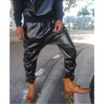 Men's Fashion Perforated Black Leather Drop Crotch Harem Pants - Edgy Elegance