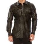 Luxury Dark Brown Leather Shirt for Men - Genuine Sheepskin Fashion Statement