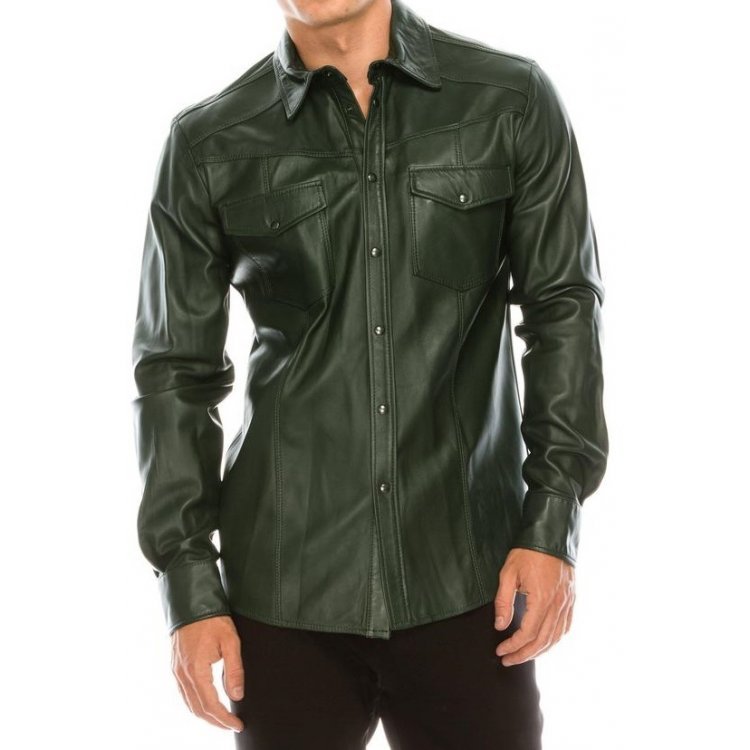 Stylish Men's Green Leather Shirt | Free Shipping & Affordable Price
