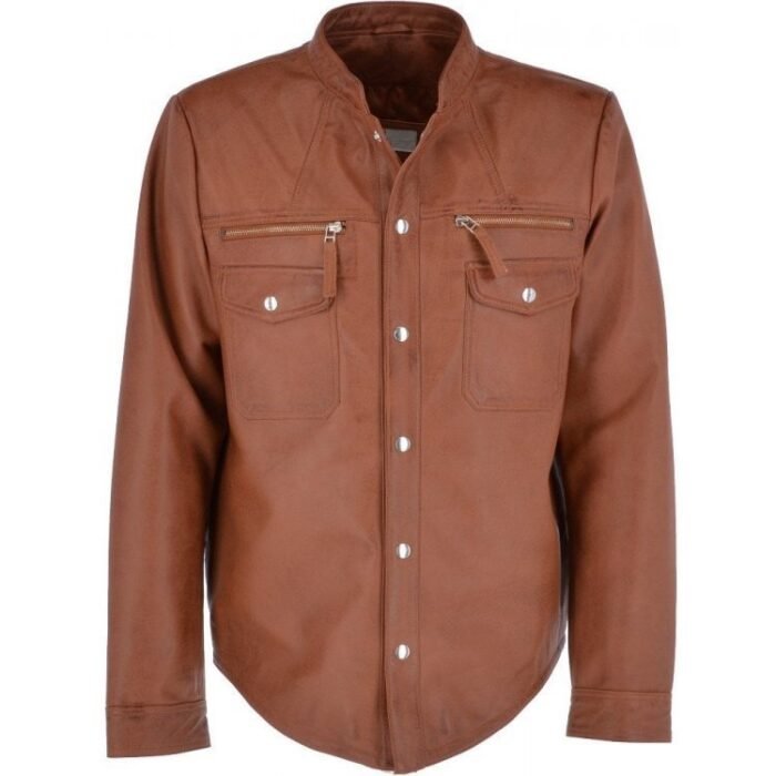 Mens Finely Crafted Real Sheepskin Brown Leather Shirt