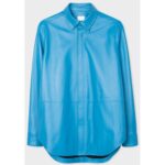 Luxury Men's Formal Blue Leather Shirt - Genuine Sheepskin Elegance