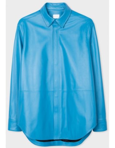 Mens Formal Real Sheepskin Blue Leather Shirt