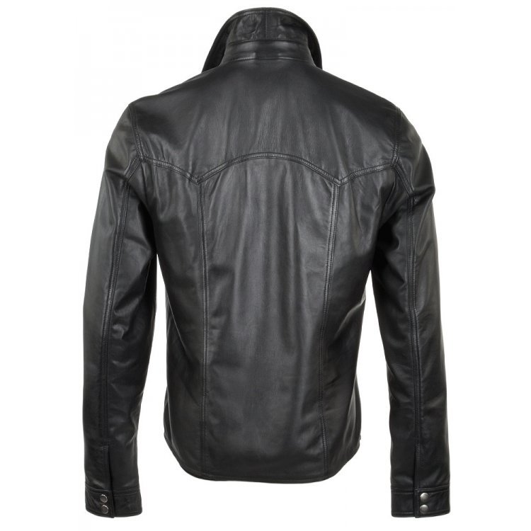 Mens Glamorous Look Real Sheepskin Black Leather Shirt - Mready