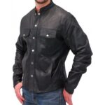 Men's High Fashion Real Sheepskin Black Leather Shirt - Runway Ready