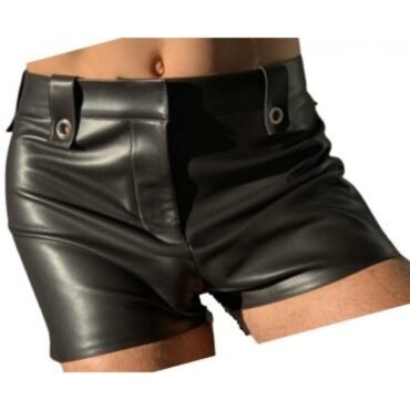 Mens High Fashion Real Sheepskin Black Leather Shorts
