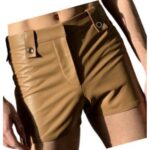 High-Fashion Tan Sheepskin Leather Shorts for Men