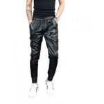 Men's Hip Hop Elastic Waist Genuine Black Leather Harem Joggers Pants - Street-Style Comfort