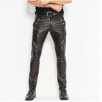 Men's Skinny Tight Smooth Black Leather Moto Pants Trousers - Contemporary Edge