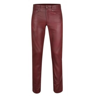 Mens Regular Size Genuine Burgundy Leather Jeans Trousers Pants