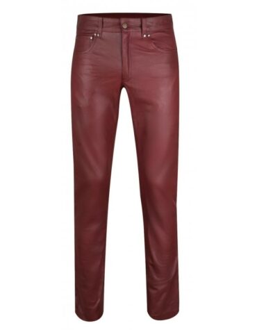 Mens Regular Size Genuine Burgundy Leather Jeans Trousers Pants