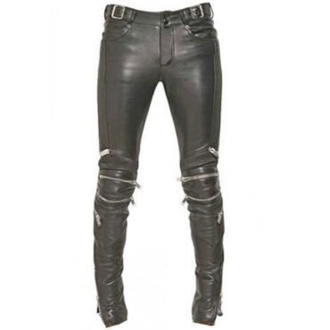 Mens Rockstar Style Genuine Black Leather Biker Pant