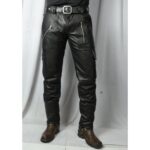 Men's Slim Fit Pure Black Leather Cargo Biker Pant - Urban Edge